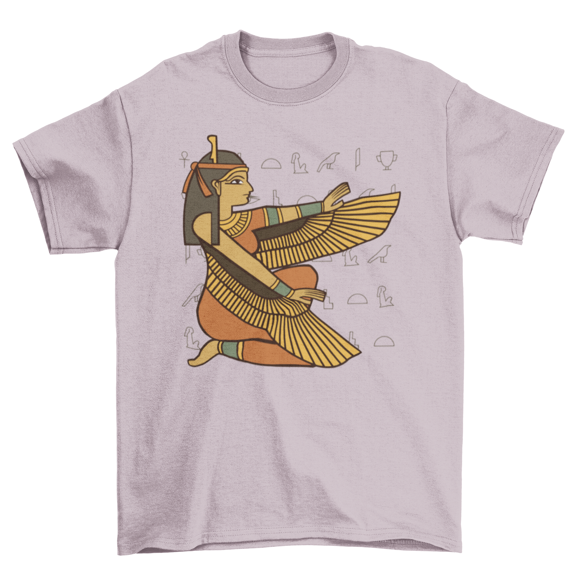 A stylish t-shirt featuring a detailed design of the Egyptian goddess Isis, showcasing her iconic imagery.