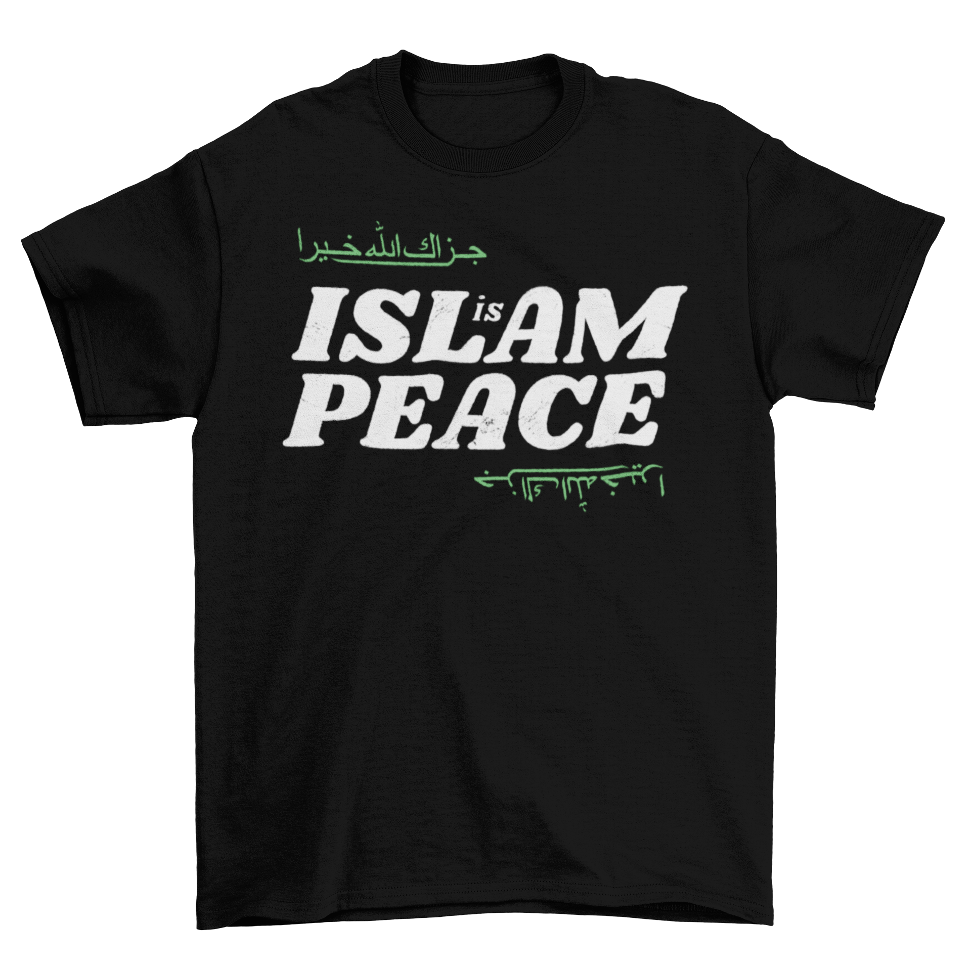 A stylish t-shirt featuring the quote 'Islam is Peace' in bold lettering, perfect for casual wear.