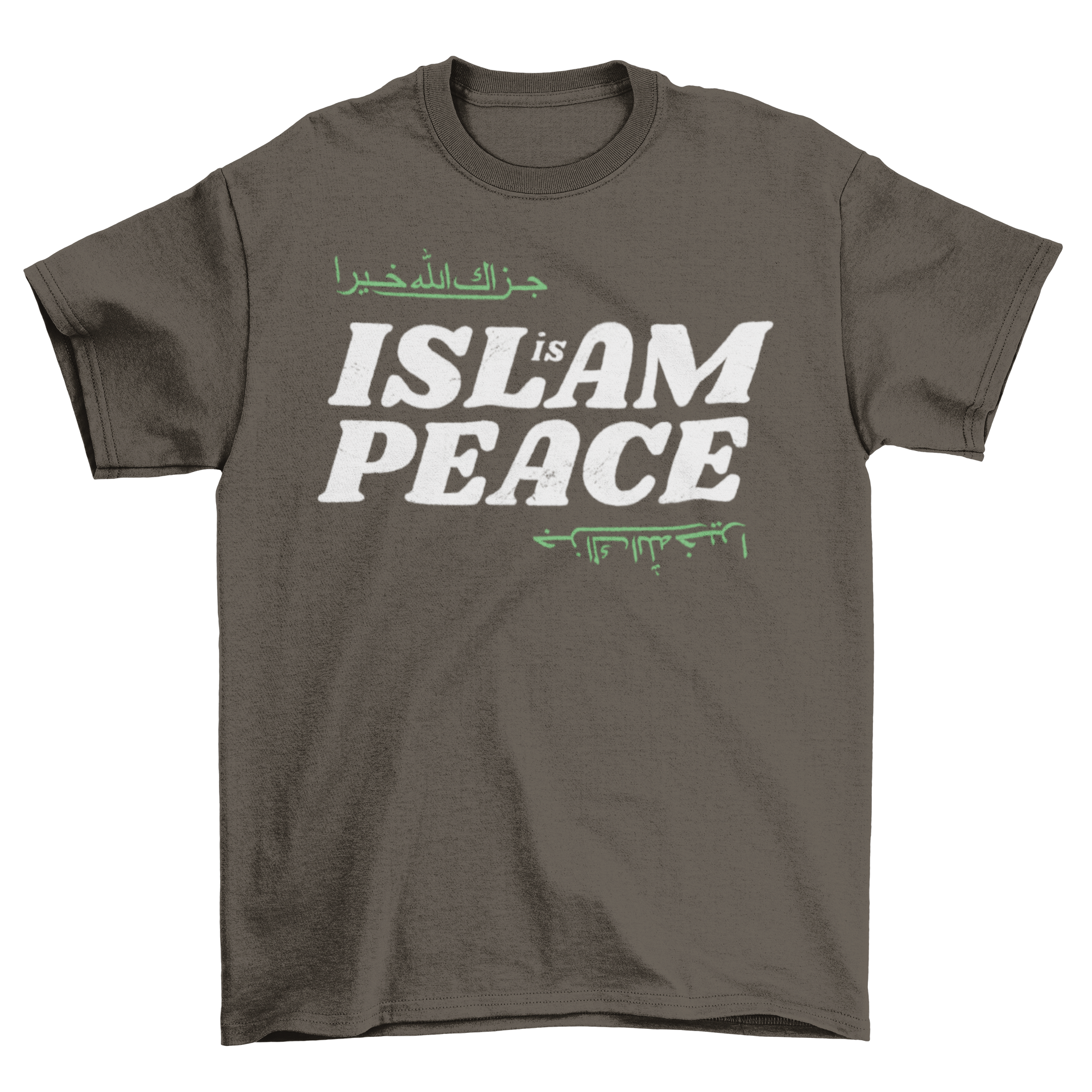 A stylish t-shirt featuring the quote 'Islam is Peace' in bold lettering, perfect for casual wear.