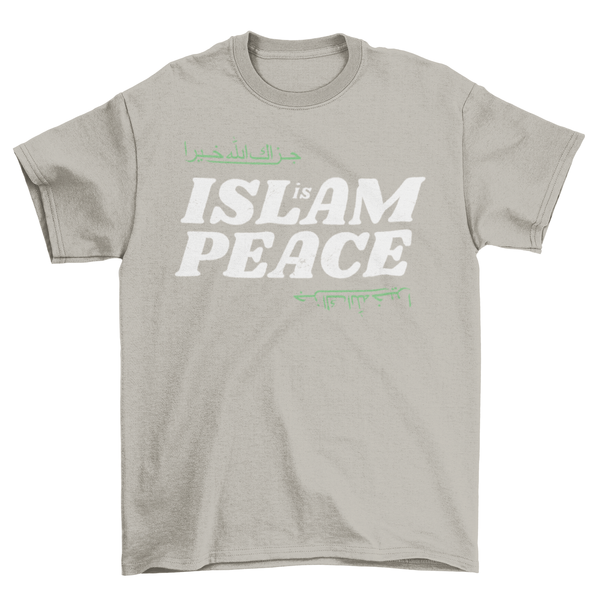 A stylish t-shirt featuring the quote 'Islam is Peace' in bold lettering, perfect for casual wear.