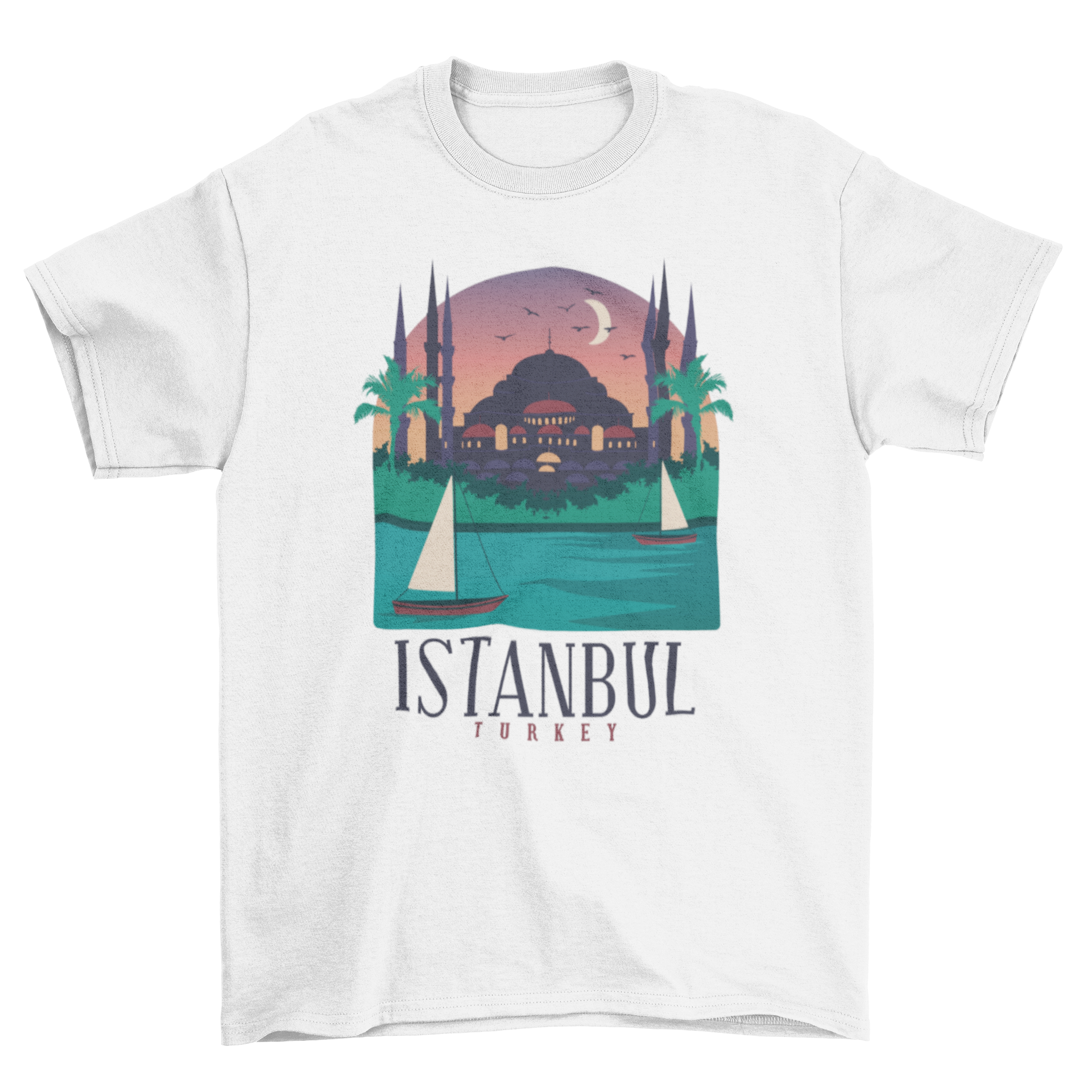 Istanbul city t-shirt featuring an illustrated skyline with famous buildings.