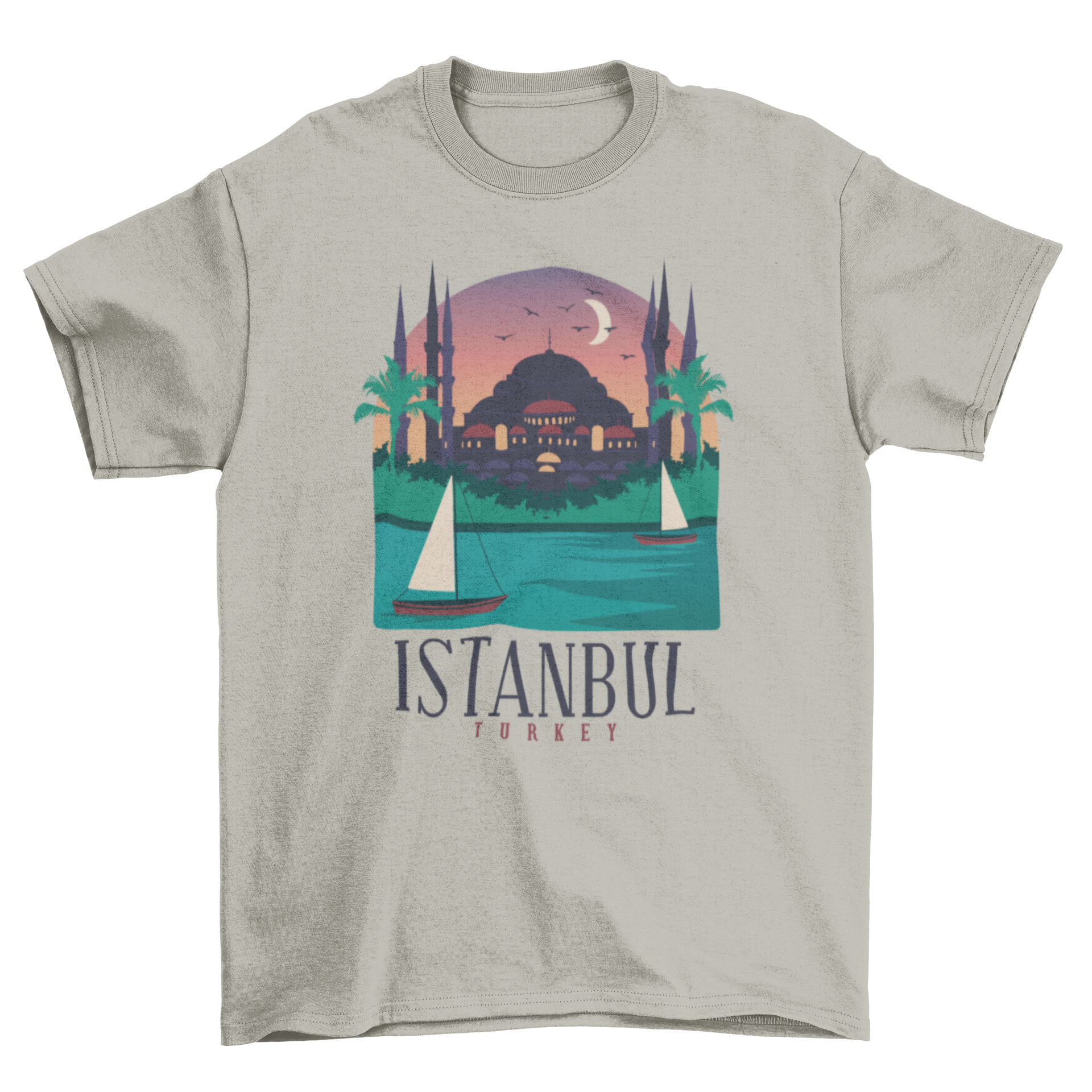 Istanbul city t-shirt featuring an illustrated skyline with famous buildings.