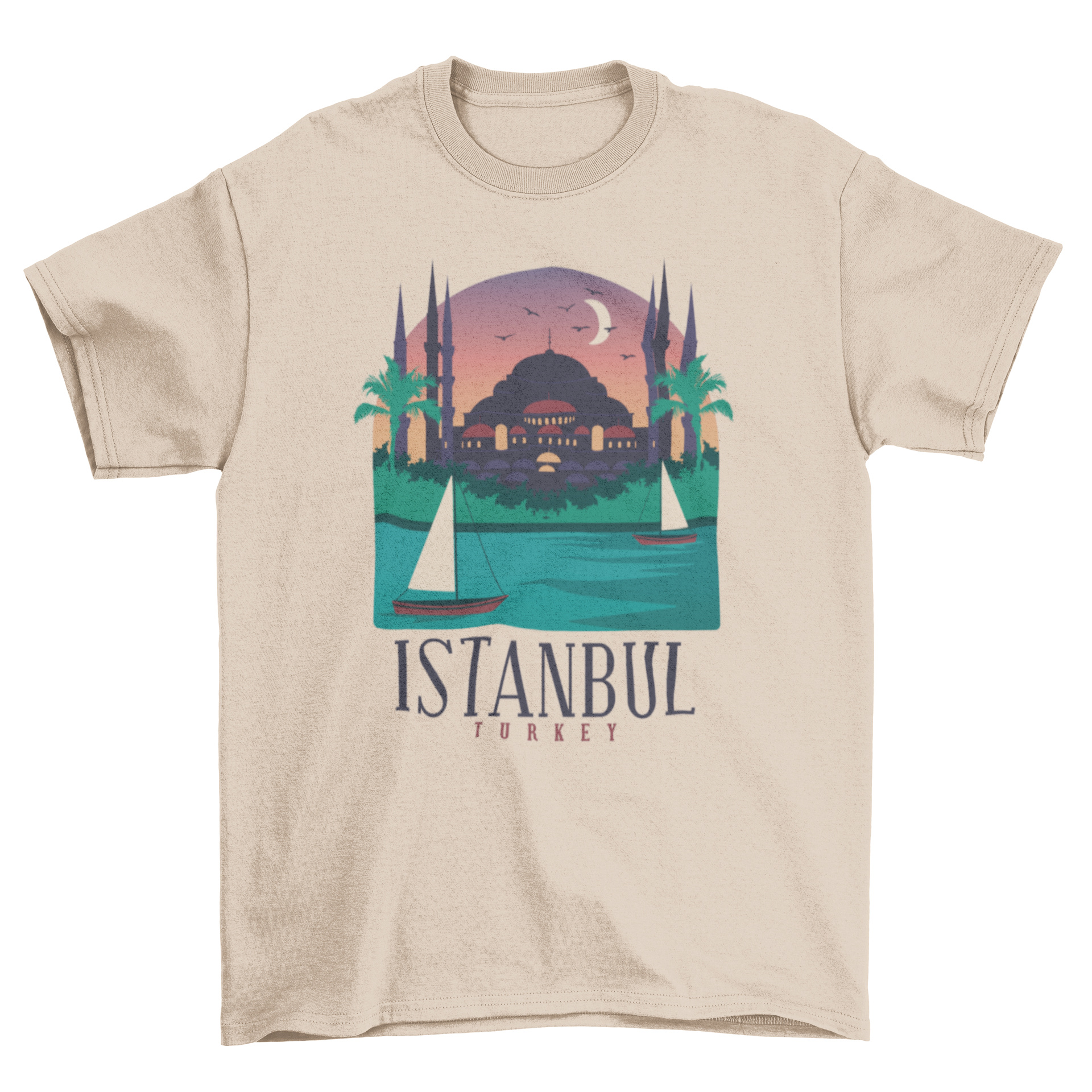 Istanbul city t-shirt featuring an illustrated skyline with famous buildings.