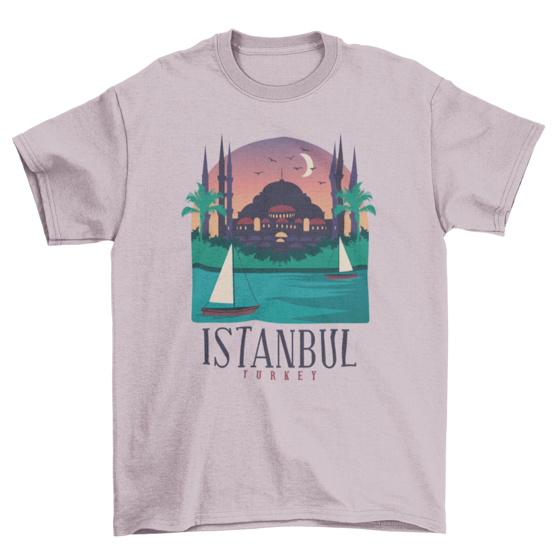 Istanbul city t-shirt featuring an illustrated skyline with famous buildings.