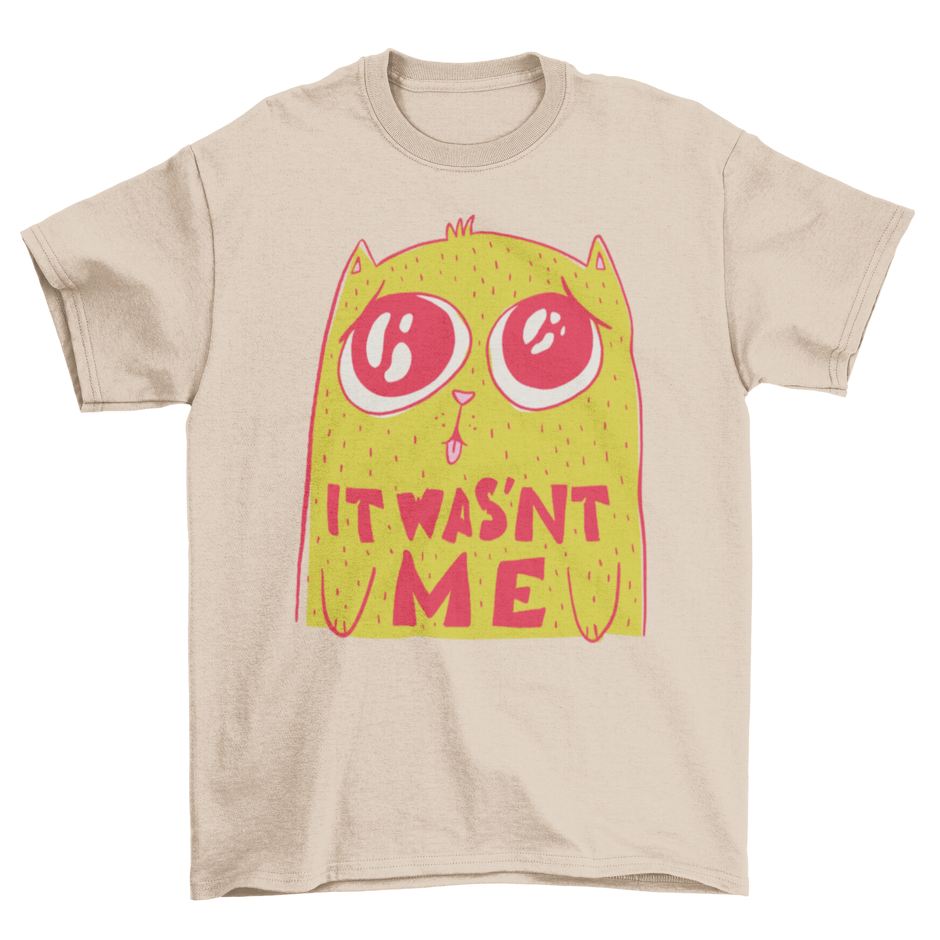 It Wasn't Me T-shirt featuring a cute cat graphic and humorous quote.