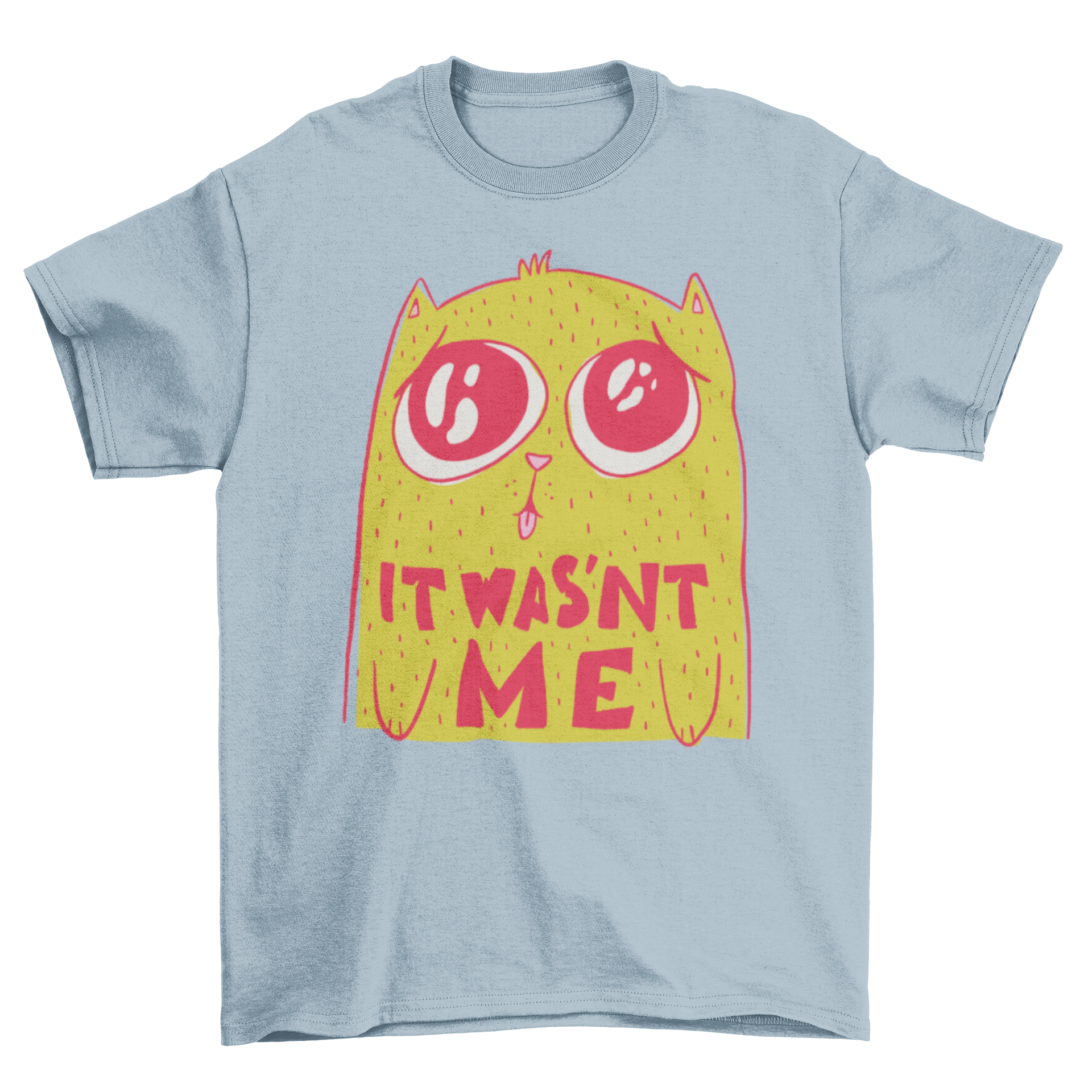 It Wasn't Me T-shirt featuring a cute cat graphic and humorous quote.