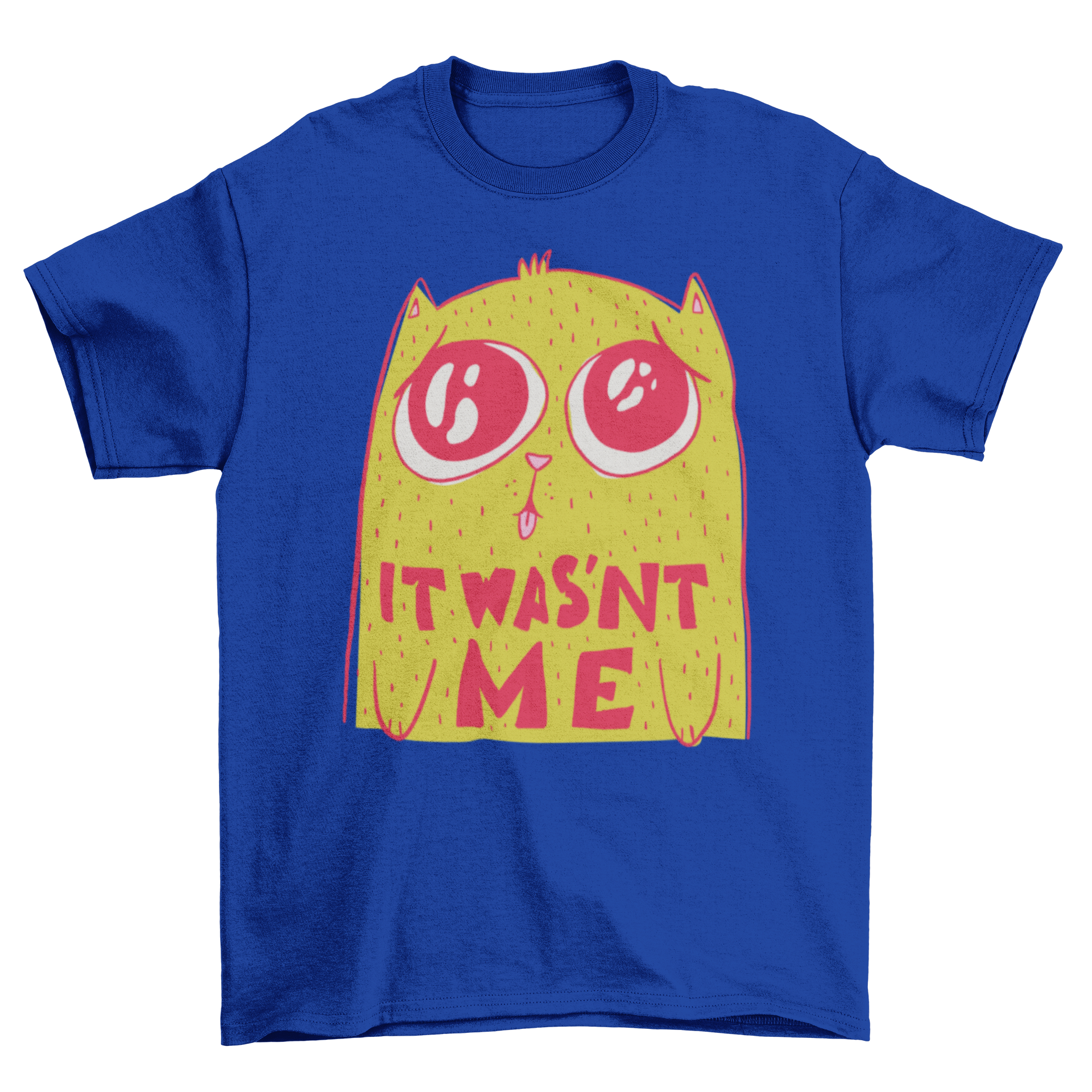 It Wasn't Me T-shirt featuring a cute cat graphic and humorous quote.