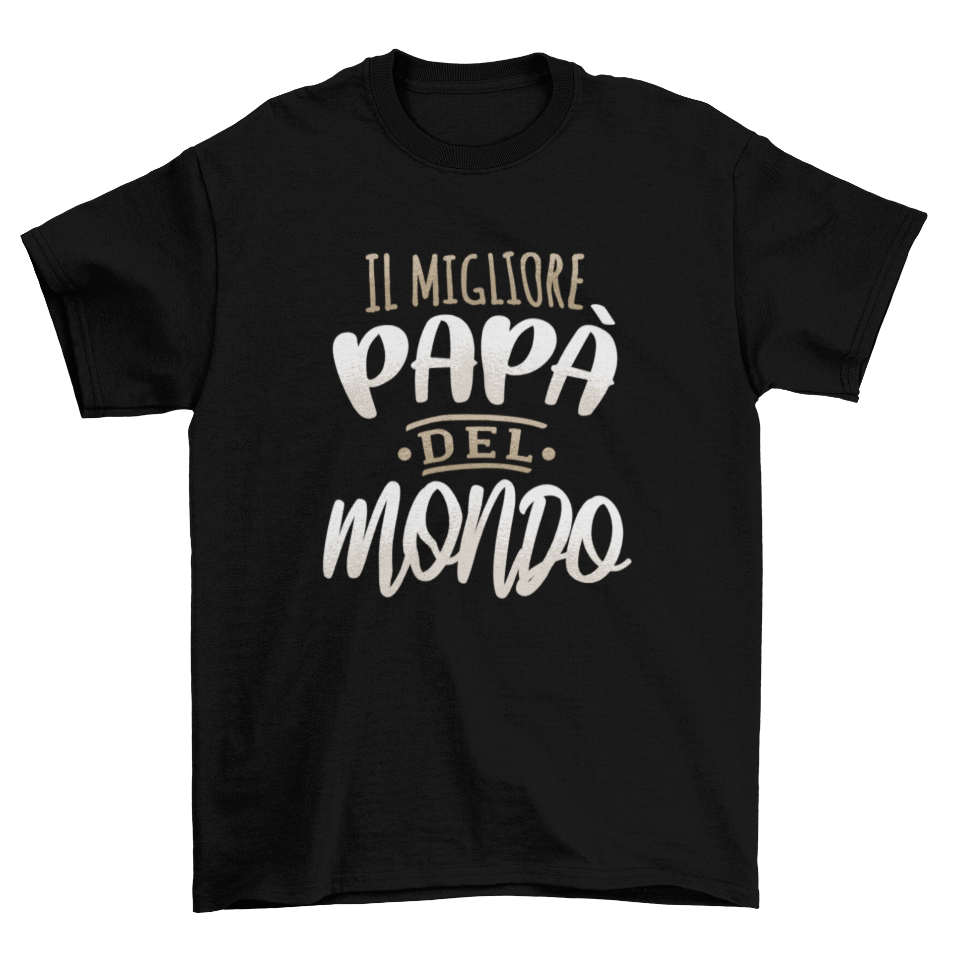 Italian Best Father T-shirt featuring 'Il migliore papa del mondo' lettering in bold, stylish font.