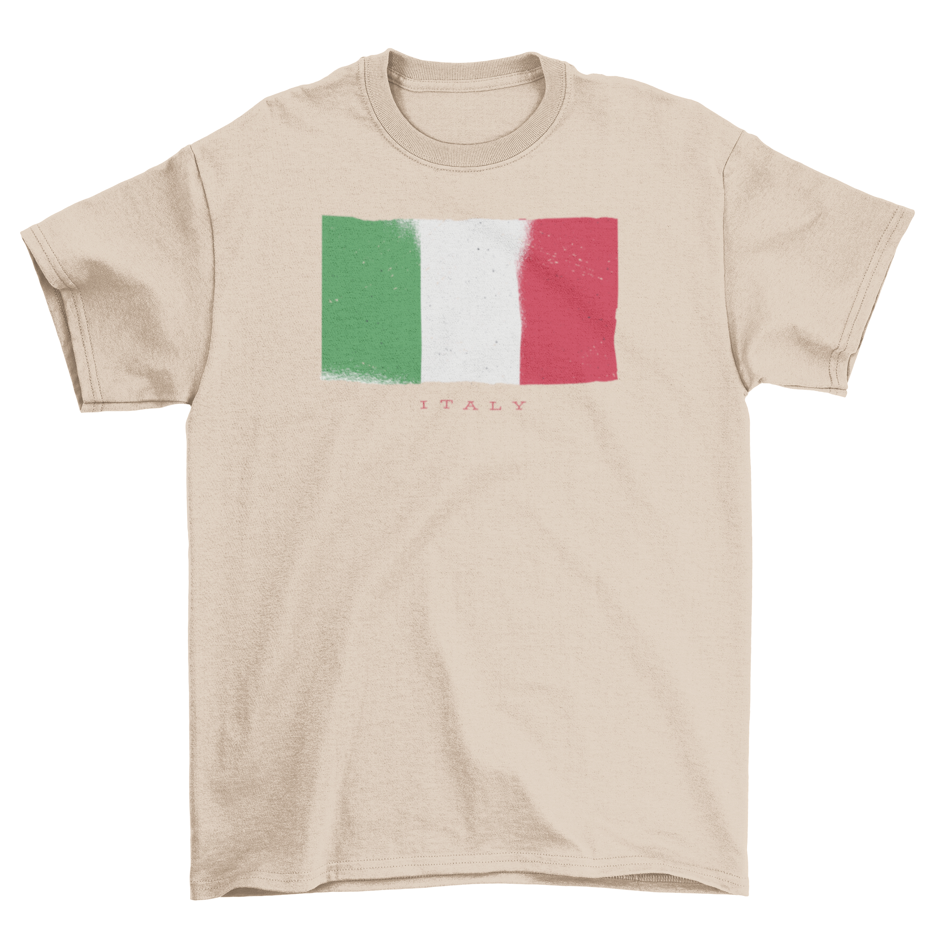 A stylish T-shirt featuring a grunge design of the Italy flag, perfect for casual wear.