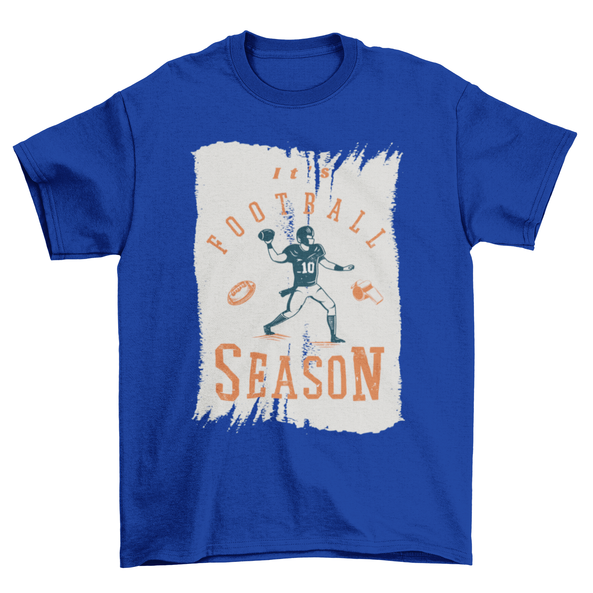 A vibrant t-shirt featuring a football player graphic and the text 'It's Football Season', perfect for football fans.