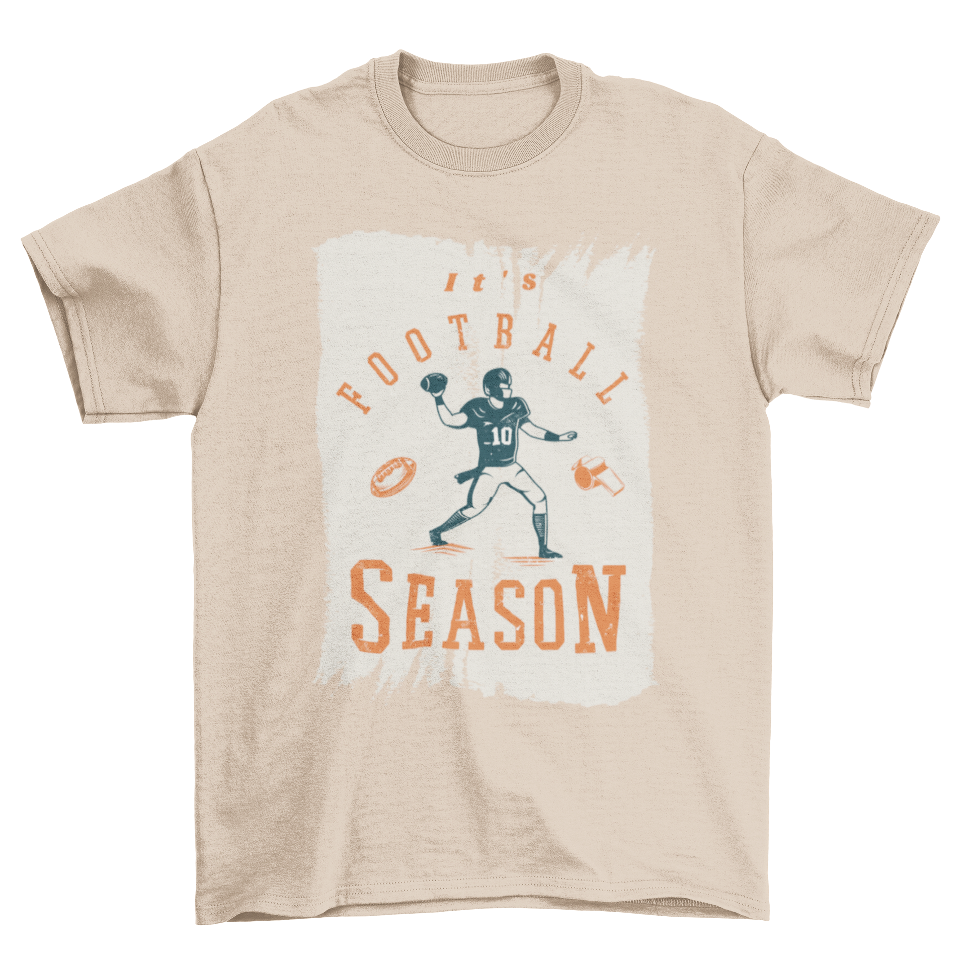 A vibrant t-shirt featuring a football player graphic and the text 'It's Football Season', perfect for football fans.