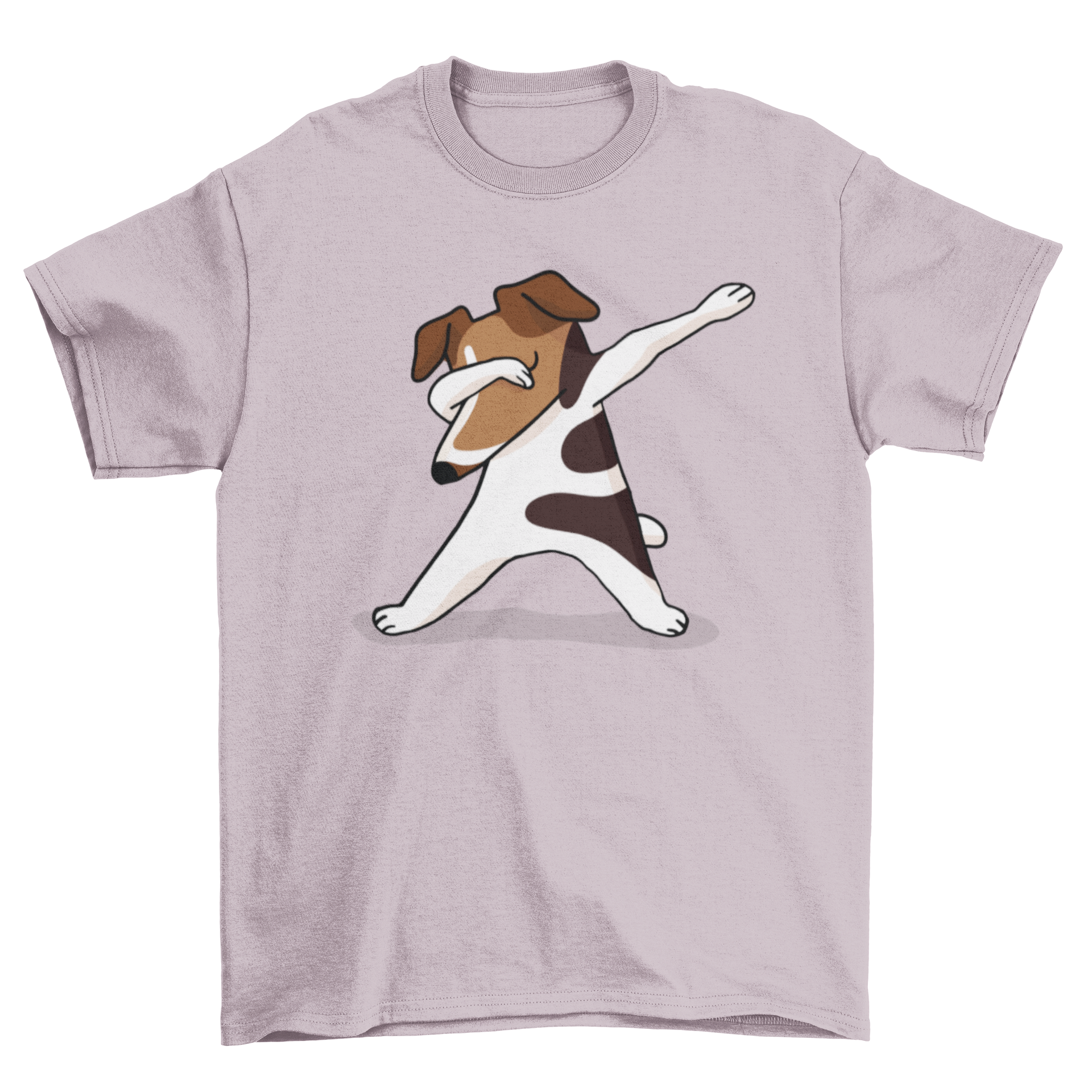 A funny cartoon t-shirt featuring a Jack Russell Terrier dog dabbing, showcasing a playful design.