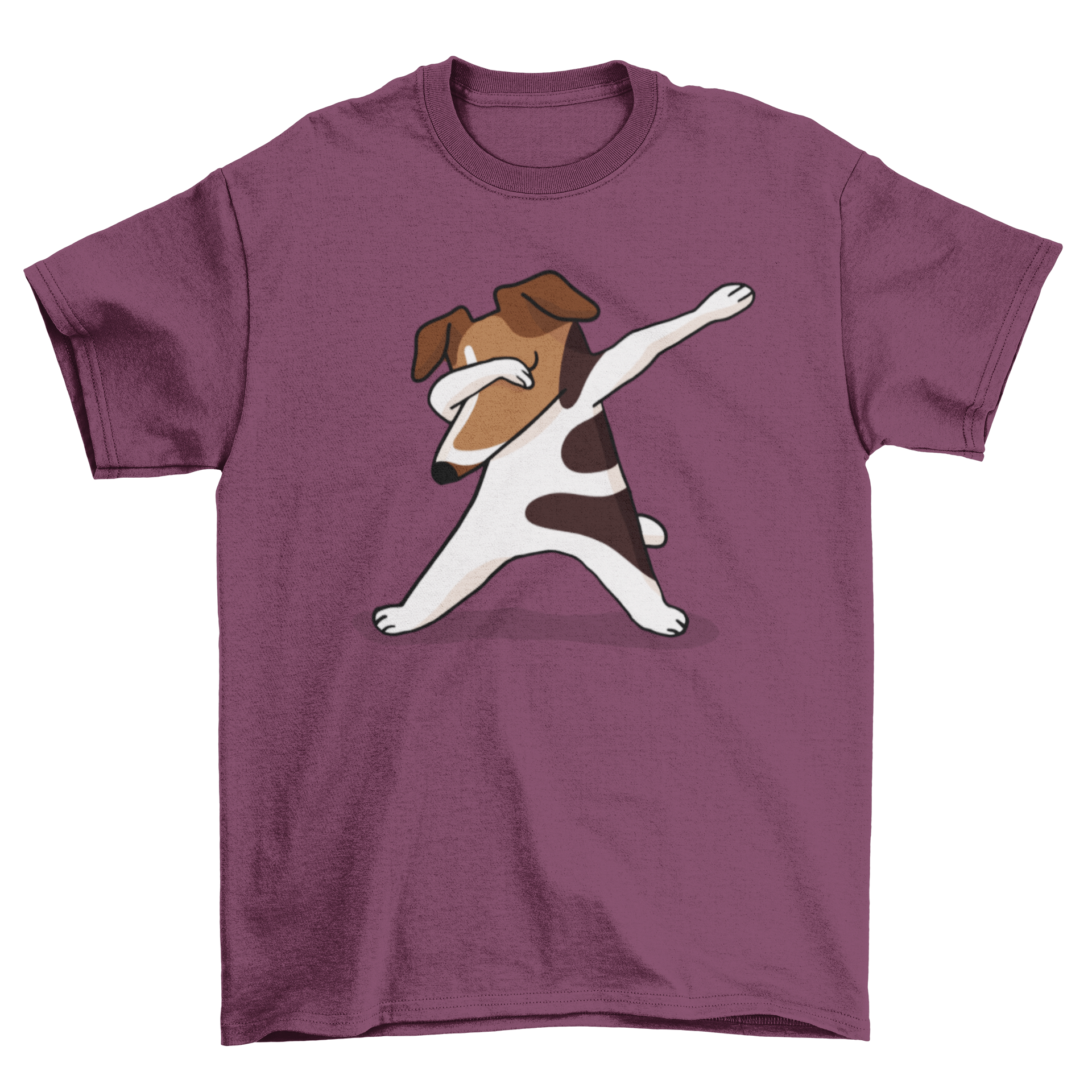 A funny cartoon t-shirt featuring a Jack Russell Terrier dog dabbing, showcasing a playful design.