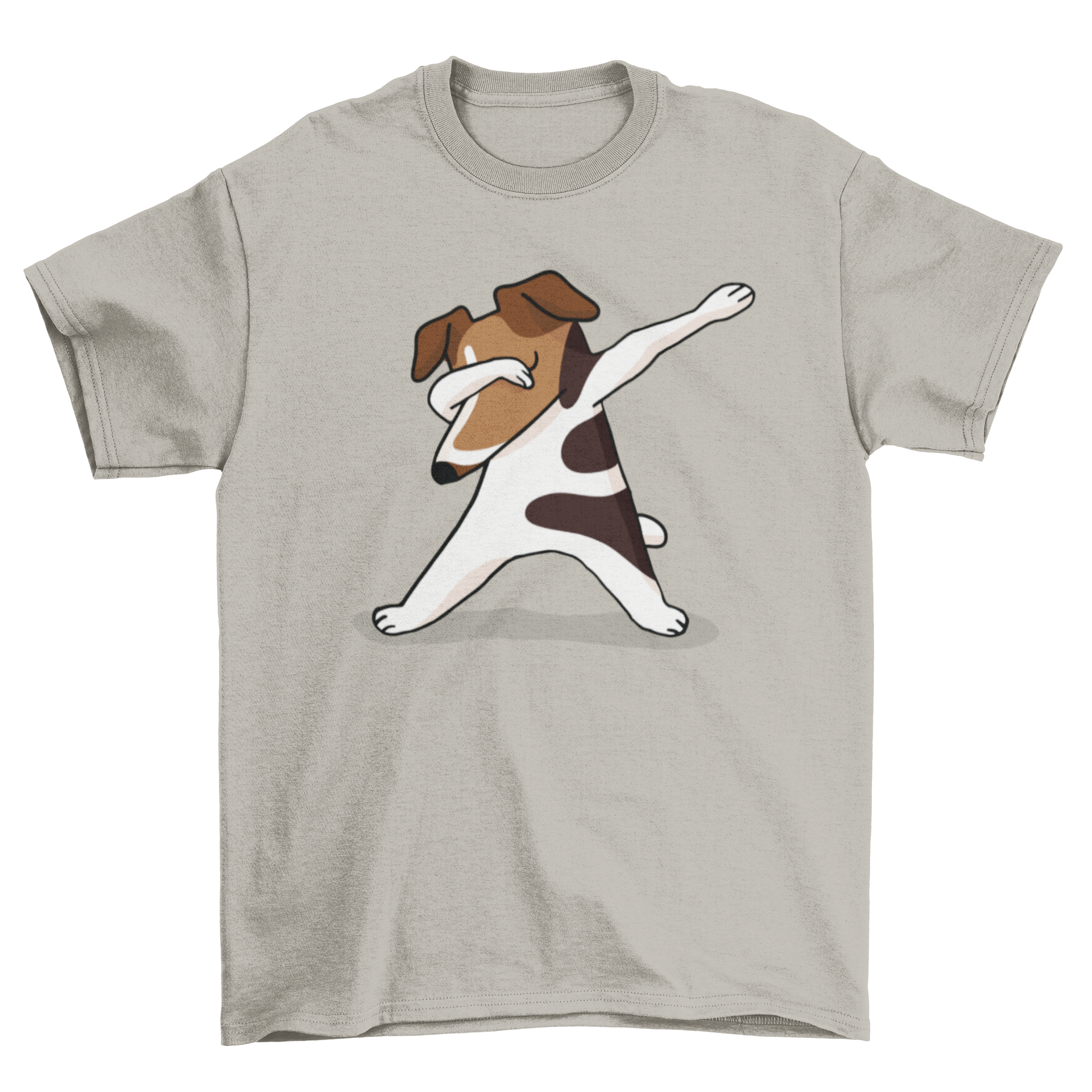 A funny cartoon t-shirt featuring a Jack Russell Terrier dog dabbing, showcasing a playful design.