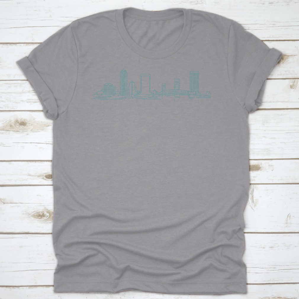 A stylish t-shirt featuring the Jacksonville Florida skyline design, made from 100% cotton with a classic fit.