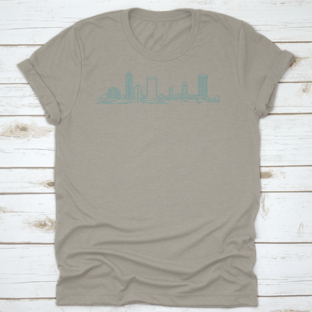 A stylish t-shirt featuring the Jacksonville Florida skyline design, made from 100% cotton with a classic fit.