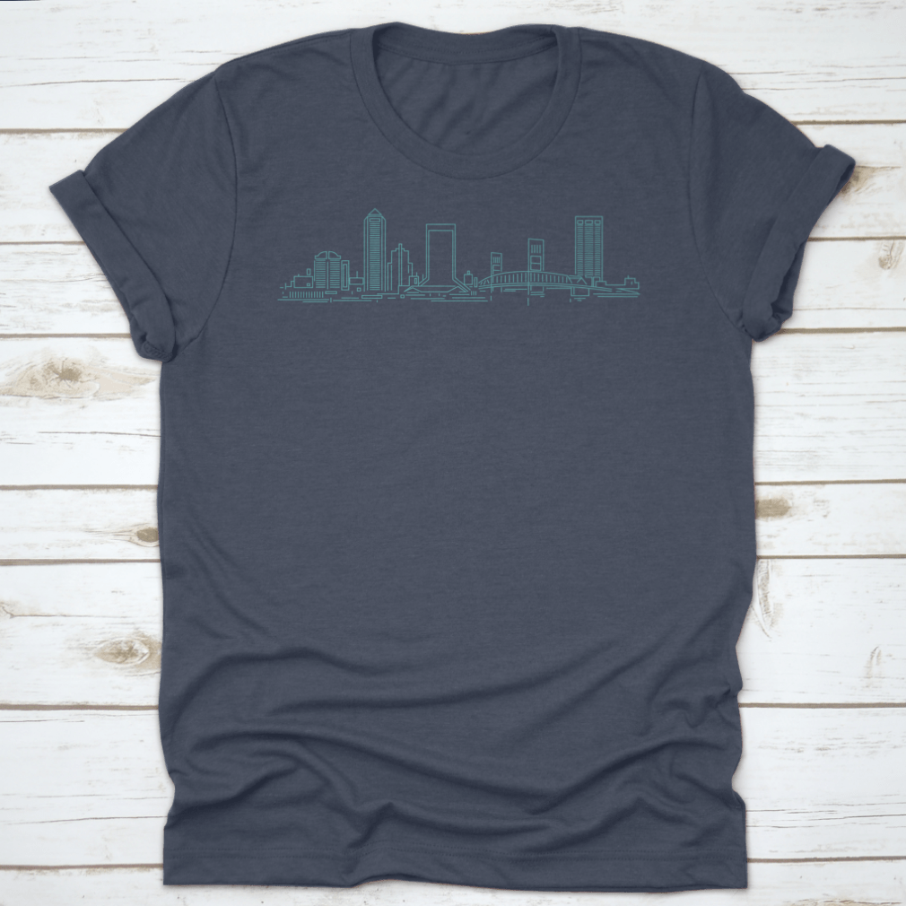 A stylish t-shirt featuring the Jacksonville Florida skyline design, made from 100% cotton with a classic fit.