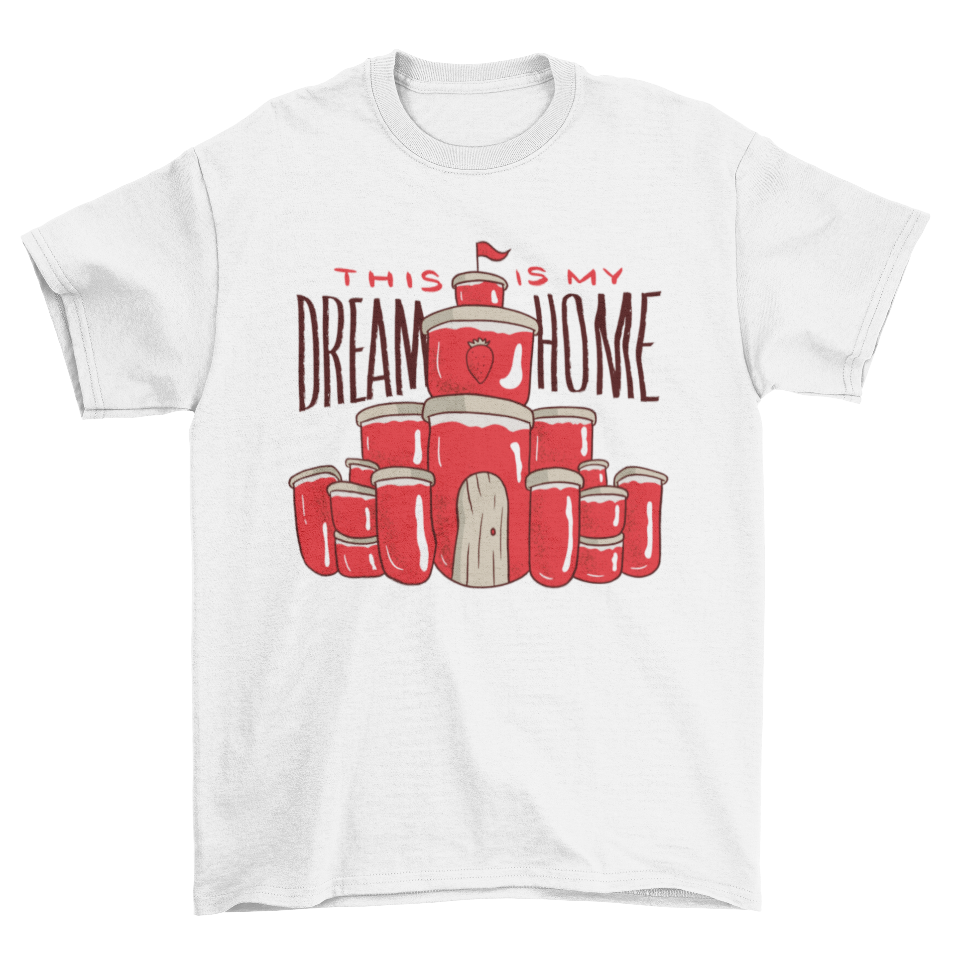 Jam Dream Home T-shirt featuring a colorful house made of jam jars and a quote.