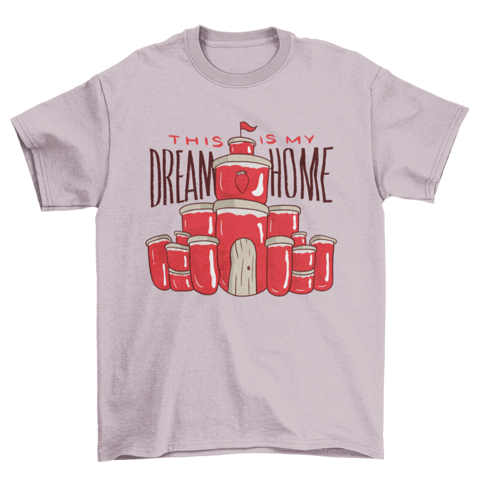 Jam Dream Home T-shirt featuring a colorful house made of jam jars and a quote.