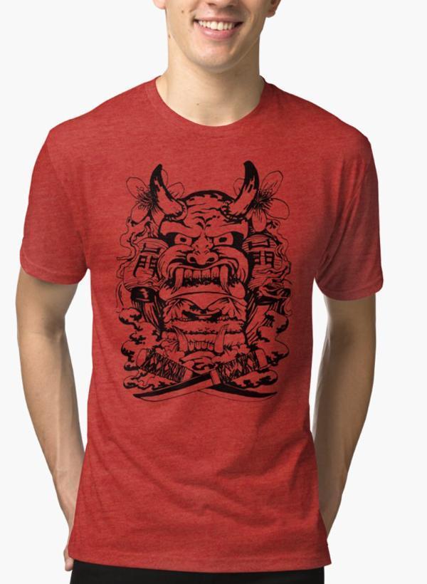 Japanese demon Red Malange T-shirt featuring a vibrant design on soft cotton fabric, perfect for casual wear.