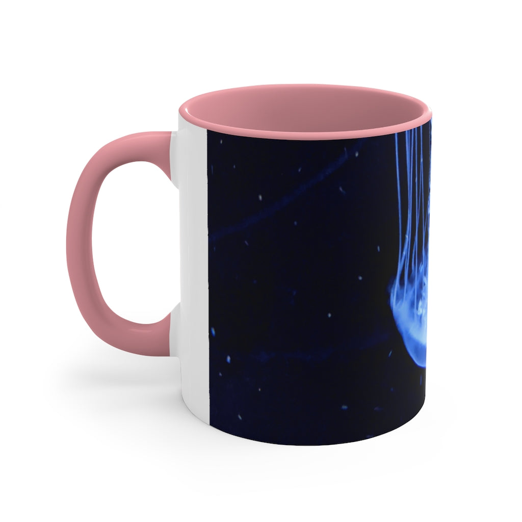 Jellyfish 11oz Accent Mug featuring a white ceramic body with a colored interior and handle, perfect for personalized designs.