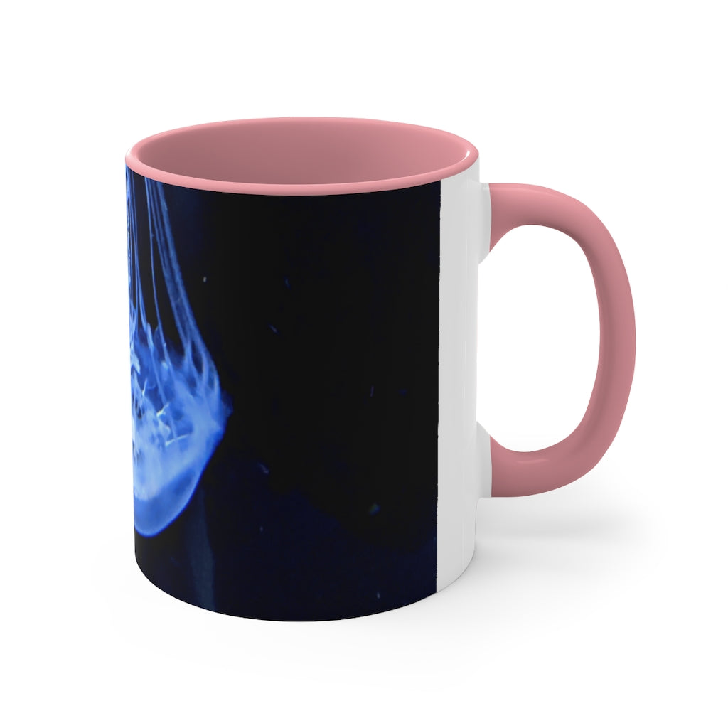 Jellyfish 11oz Accent Mug featuring a white ceramic body with a colored interior and handle, perfect for personalized designs.