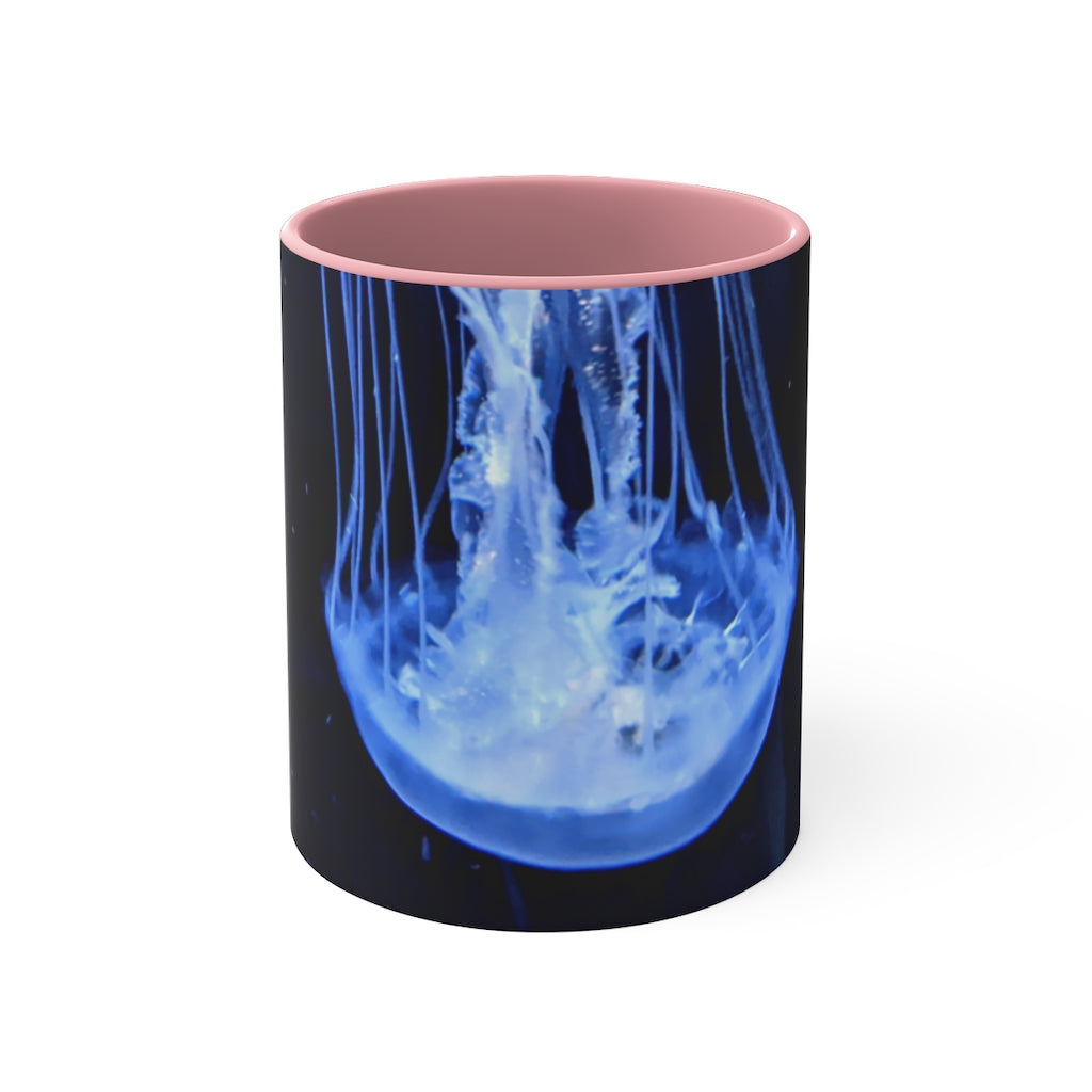 Jellyfish 11oz Accent Mug featuring a white ceramic body with a colored interior and handle, perfect for personalized designs.