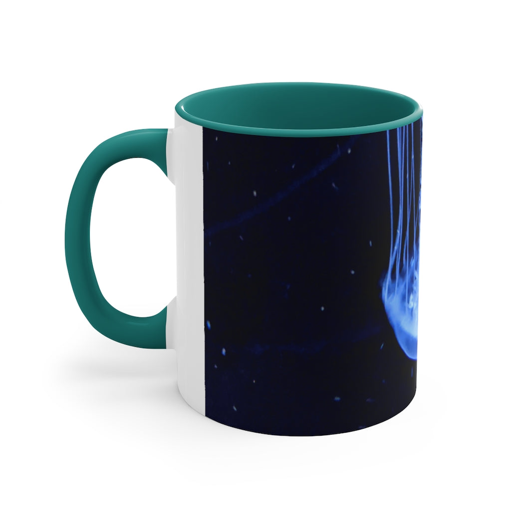 Jellyfish 11oz Accent Mug featuring a white ceramic body with a colored interior and handle, perfect for personalized designs.