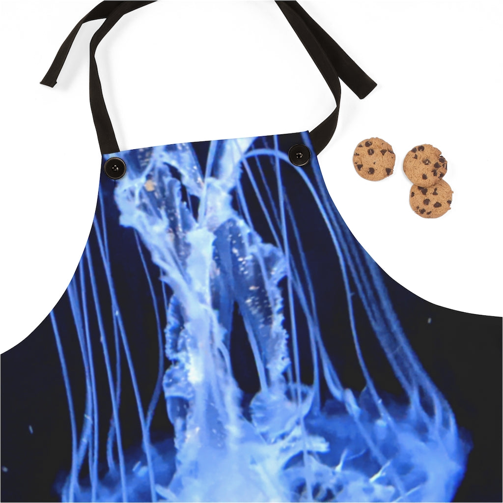 Stylish Jellyfish Apron with black detachable twill straps, perfect for cooking.