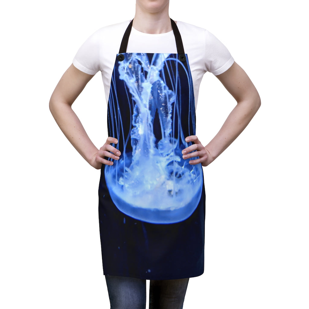 Stylish Jellyfish Apron with black detachable twill straps, perfect for cooking.