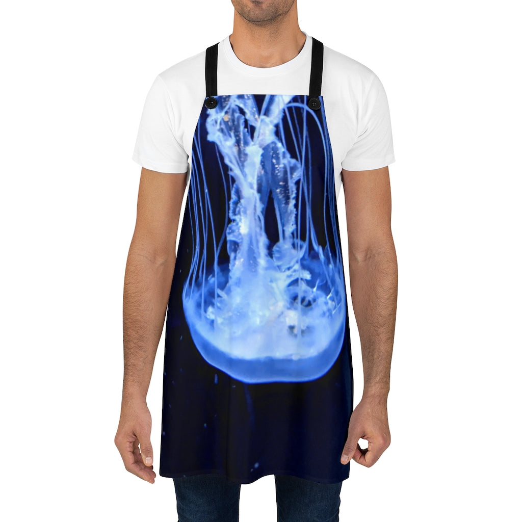 Stylish Jellyfish Apron with black detachable twill straps, perfect for cooking.