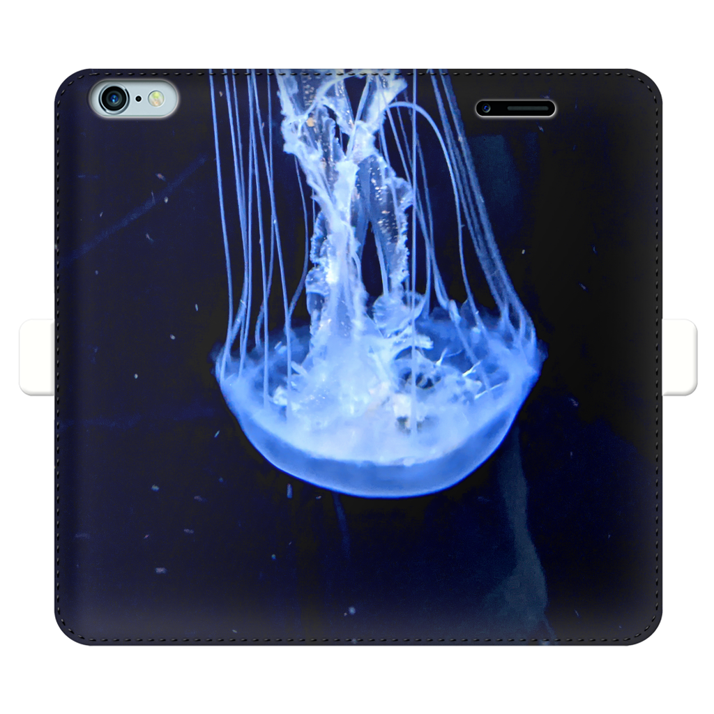 JellyFish Fully Printed Wallet Cases showcasing vibrant designs, made of faux leather with a magnetic closure, suitable for iPhone and Samsung models.