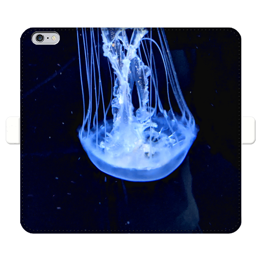 JellyFish Fully Printed Wallet Cases showcasing vibrant designs, made of faux leather with a magnetic closure, suitable for iPhone and Samsung models.