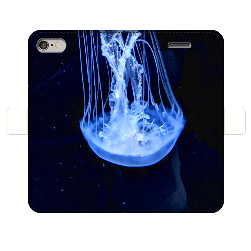 JellyFish Fully Printed Wallet Cases showcasing vibrant designs, made of faux leather with a magnetic closure, suitable for iPhone and Samsung models.