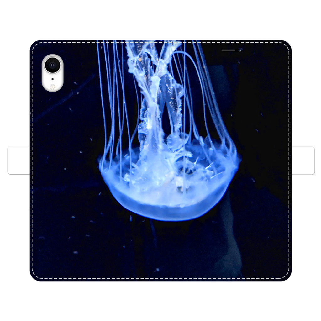 JellyFish Fully Printed Wallet Cases showcasing vibrant designs, made of faux leather with a magnetic closure, suitable for iPhone and Samsung models.