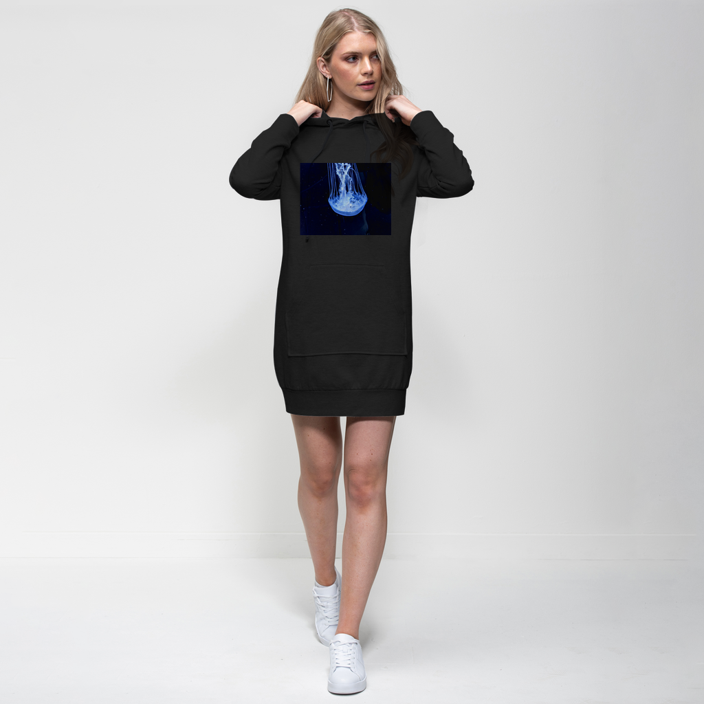 JellyFish Premium Adult Hoodie Dress featuring a relaxed fit, hood, and kangaroo pocket in a stylish design.