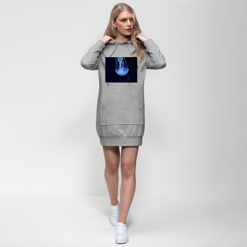 JellyFish Premium Adult Hoodie Dress featuring a relaxed fit, hood, and kangaroo pocket in a stylish design.