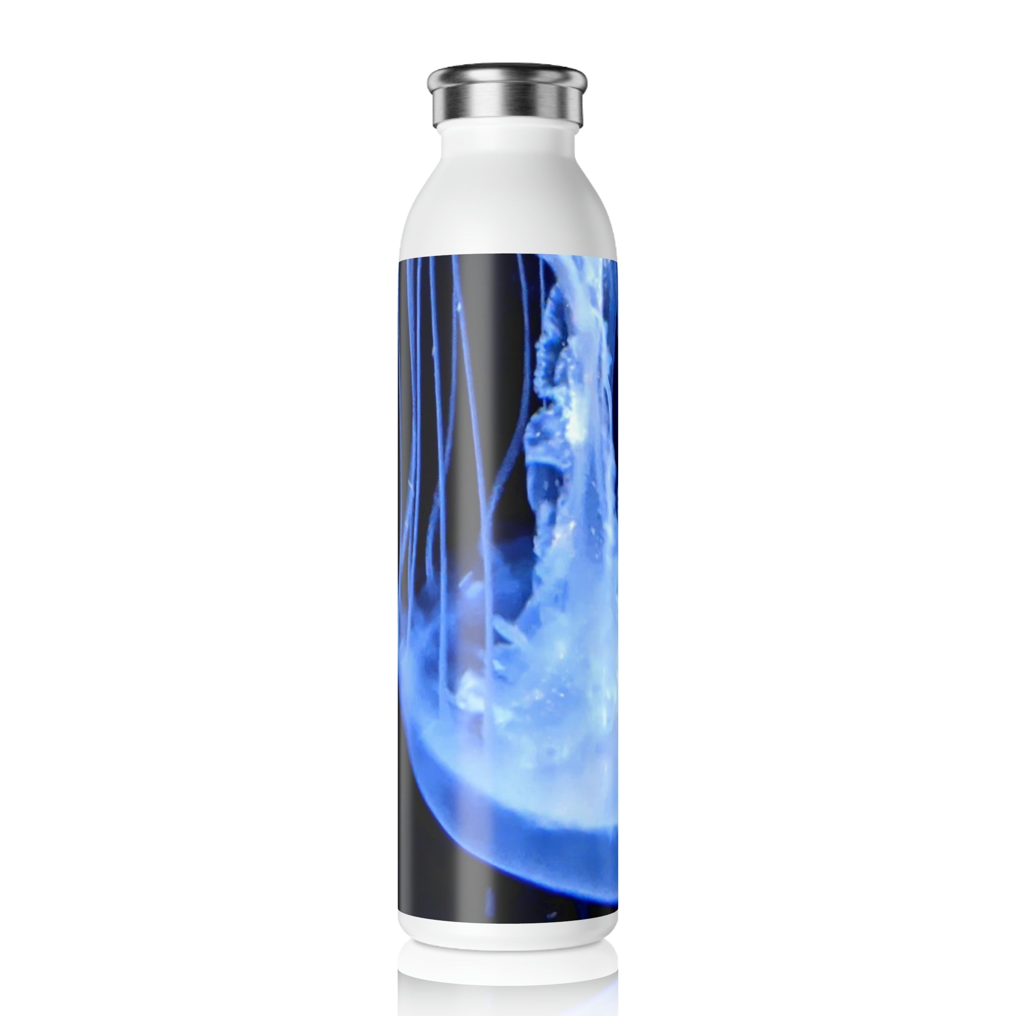 Jellyfish Slim Water Bottle with customizable matte finish and stylish lid, showcasing its sleek design and 20oz capacity.