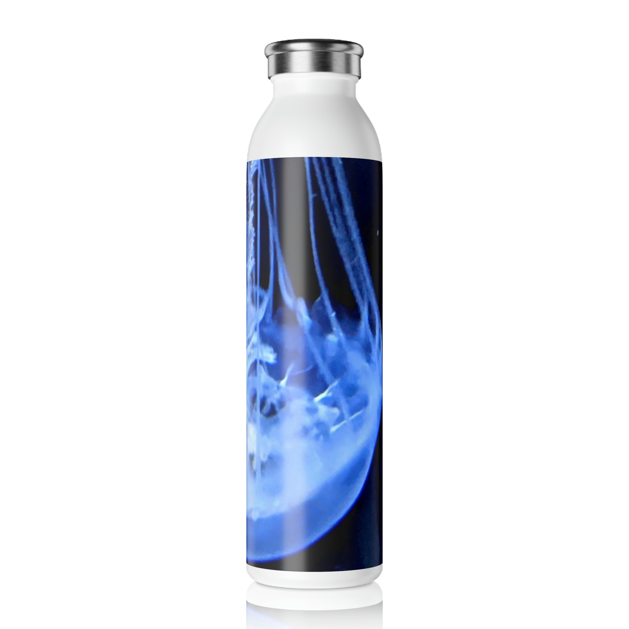 Jellyfish Slim Water Bottle with customizable matte finish and stylish lid, showcasing its sleek design and 20oz capacity.