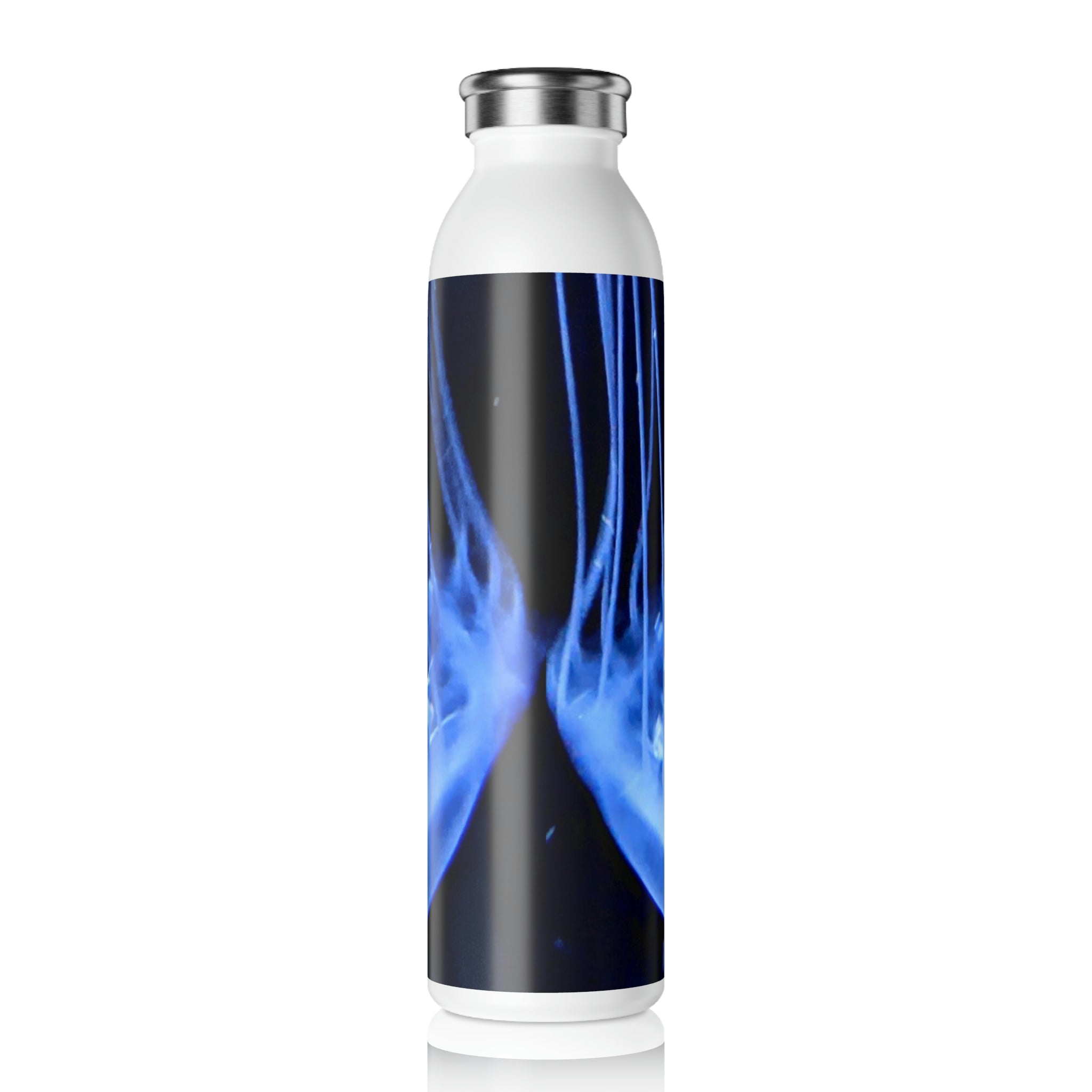 Jellyfish Slim Water Bottle with customizable matte finish and stylish lid, showcasing its sleek design and 20oz capacity.