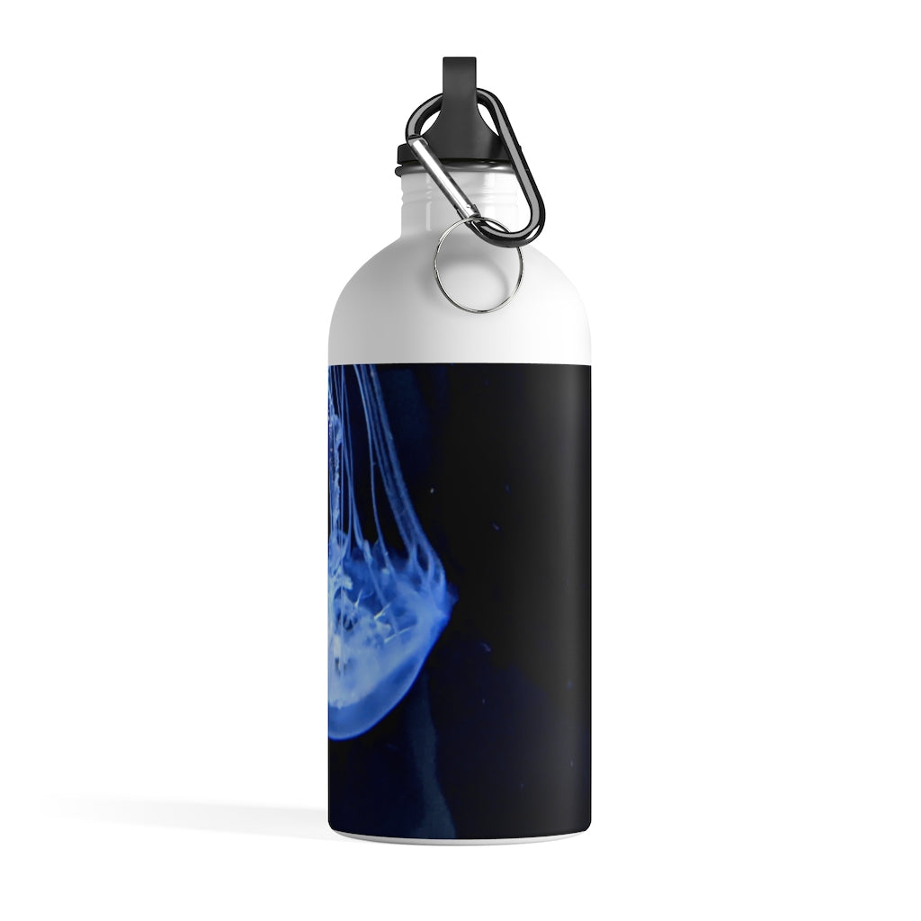 Jellyfish Stainless Steel Water Bottle with a vibrant print and plastic screw top, featuring a carabiner and keychain ring.