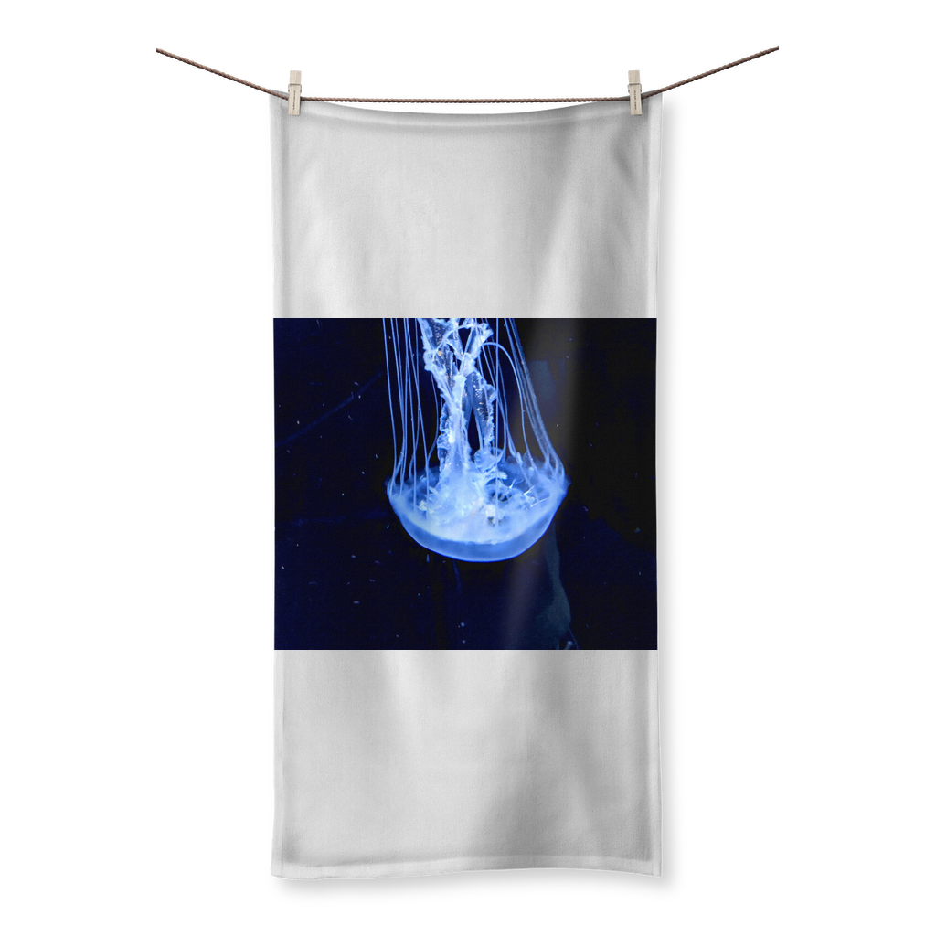 JellyFish Sublimation All Over Towel featuring vibrant prints on one side and soft cotton backing on the other, available in various sizes.