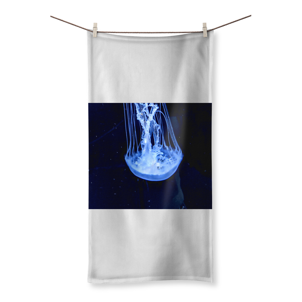 JellyFish Sublimation All Over Towel featuring vibrant prints on one side and soft cotton backing on the other, available in various sizes.