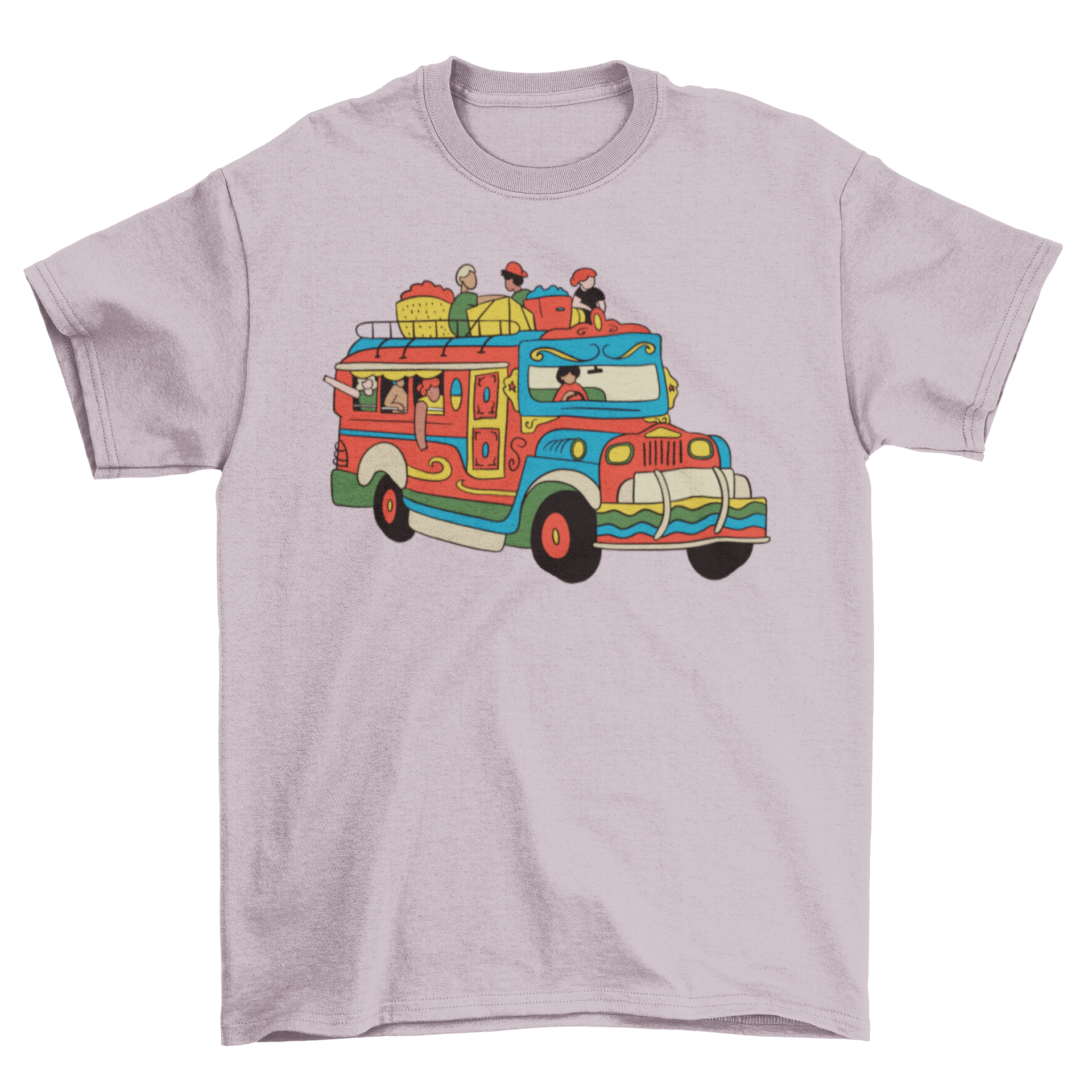 A colorful Jeepney Car T-shirt featuring a traditional Filipino jeepney design, showcasing vibrant colors and intricate details.