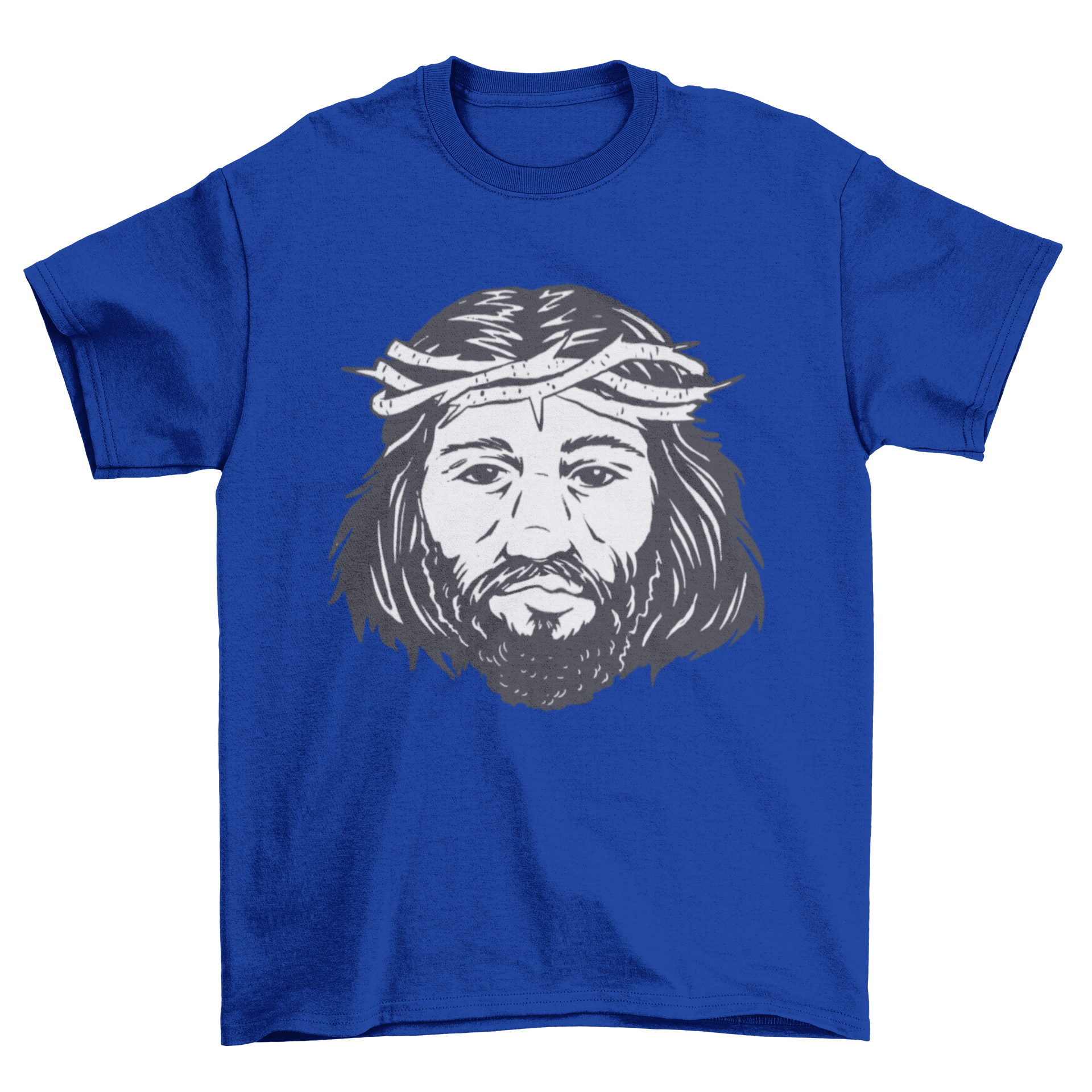 A stylish t-shirt featuring a detailed portrait of Jesus Christ, perfect for expressing faith.