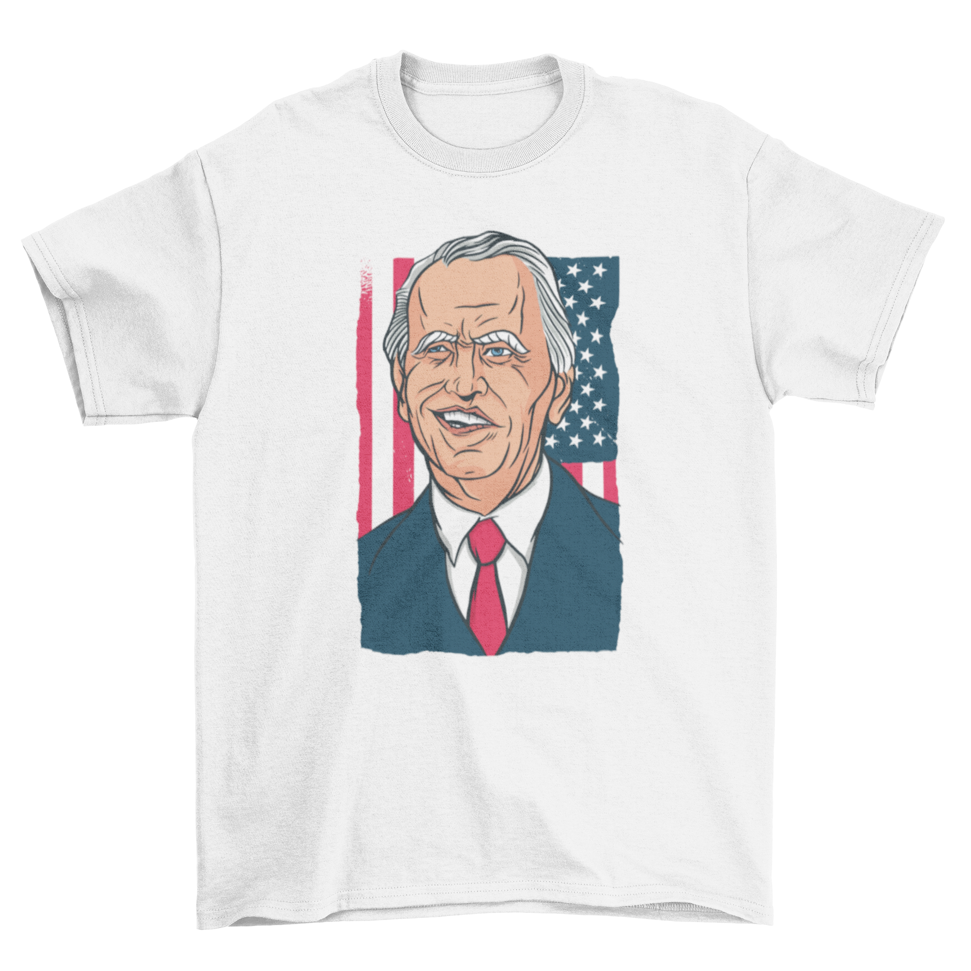 A vibrant cartoon illustration of Joe Biden on a comfortable t-shirt, showcasing a unique design.