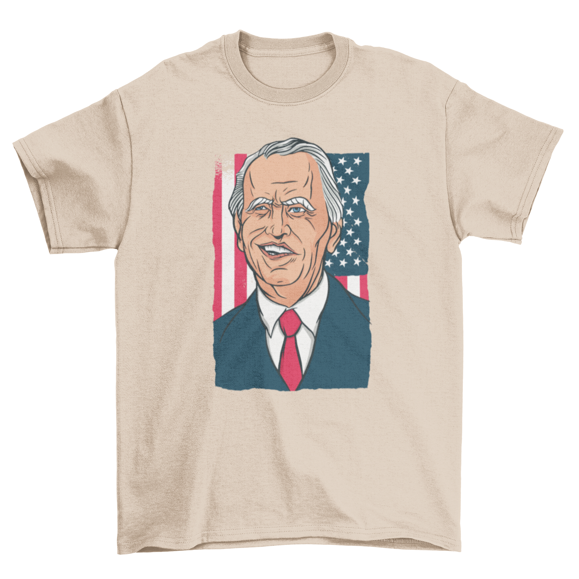 A vibrant cartoon illustration of Joe Biden on a comfortable t-shirt, showcasing a unique design.