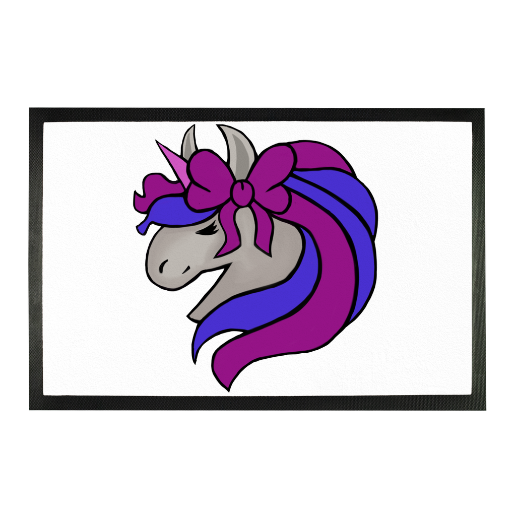 JohnsonKelly UnicornHead2 Sublimation Doormat featuring a colorful unicorn design on a durable rubber base.