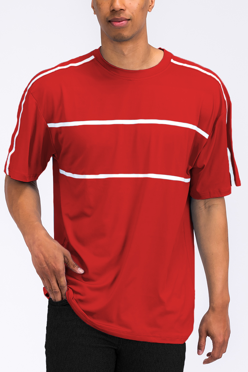 Jordan Solid Tape T-shirt featuring a round neck and straight hem, made of 95% polyester and 5% spandex, ideal for active wear.