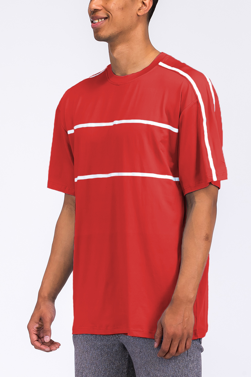 Jordan Solid Tape T-shirt featuring a round neck and straight hem, made of 95% polyester and 5% spandex, ideal for active wear.